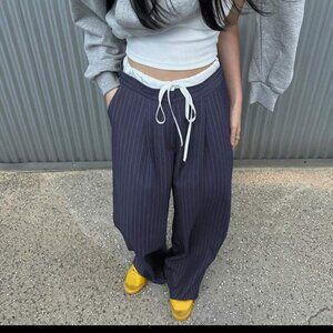 DAZY colorblock wasitband Tie Striped Loose pants Size S